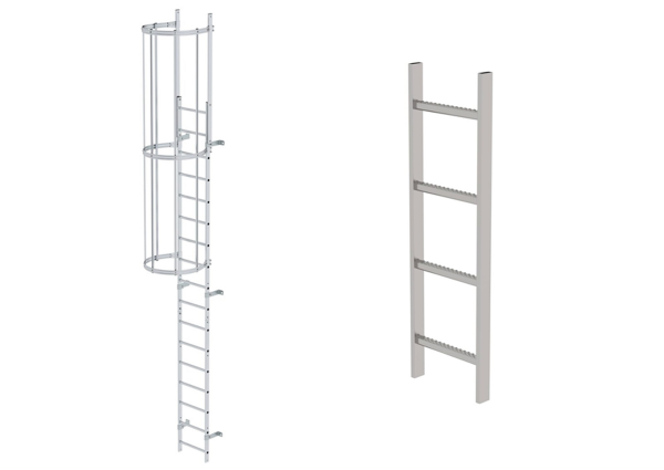 Ortsfeste Steigleitern mit Rückenschutz