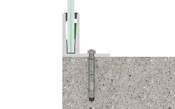 Alu-Profil ELEGANZA STRONG zur aufgesetzten Montage mit ALU-Flach in Edelstahleffekt, L: 6000mm, eloxiert, 20my Schichtdicke, E4 = Schliff, EV1 = Farbton Silber, mit AbP und statischer Berechnung für 0,5 - 3,0 kN Holmlast