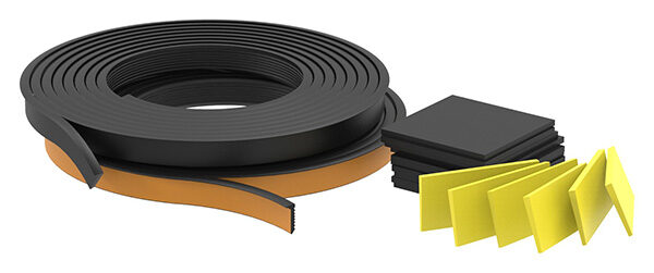 Gummiset für 3 Meter Aluprofil für Glas: 16,76 - 17,52mm, bestehend aus: 20x Unterleggummi, 24x Keile (gelb), je 3 lfm. Abschlussdichtung