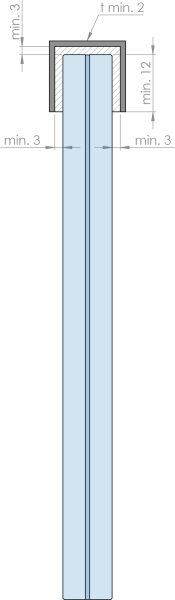 Aluminium-U-Profil, 30x14x3mm, Innenmaß: 24x11mm, geeignet für Glas 20 - 21,52mm, geschliffen, E4/EV1, L: 6000mm