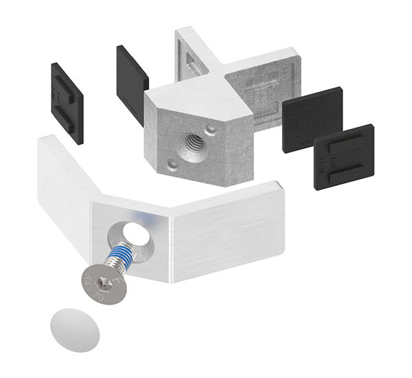 90° Glasausrichter für Ganzglasgeländer für  Glas 16,76 - 17,52mm, zum Ausrichten der Scheiben, Korn 240 geschliffen, V4A