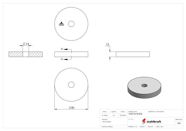 Lastverteilungsplatte rund, Ø80x12mm, Stahl...