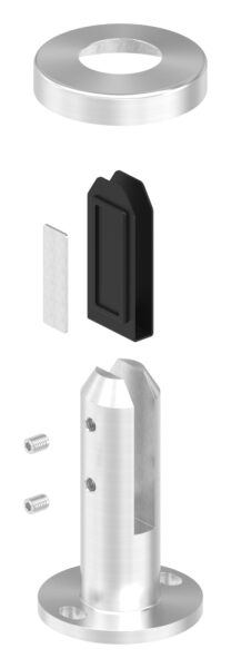 Bodenglashalter rund, passend für Glas 12 - 12,76mm, Glas wird nur geklemmt, aus Duplex Stahl 2205, V4A, inkl. Gummi