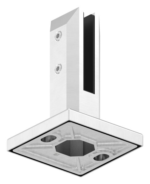 Bodenglashalter eckig, passend für Glas 12 - 12,76mm, Glas wird nur geklemmt, aus Duplex Stahl 2205, V4A, inkl. Gummi