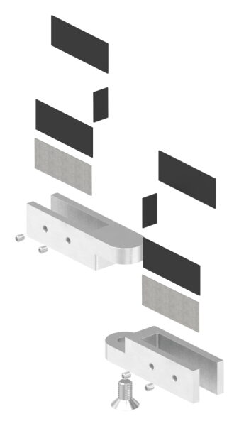 Glasverbinder verstellbar, passend für Glas 12 - 12,76mm, Glas wird nur geklemmt, V4A, inkl. Gummi