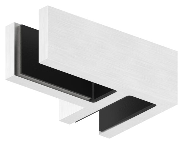 Glasverbinder 90°, passend für Glas 12 - 12,76mm, Glas wird nur geklemmt, V4A, inkl. Gummi