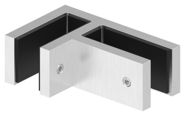 Glasverbinder 90°, passend für Glas 12 - 12,76mm, Glas wird nur geklemmt, V4A, inkl. Gummi