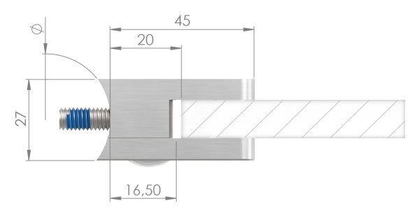 Glasklemme Mod. 11, Maße: 45x45x27mm, Anschluss: gerade, Zink roh, inkl. aller Schrauben und Abdeckplättchen