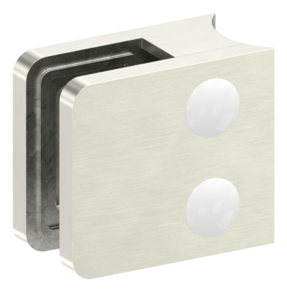 Glasklemme Mod. 11, Maße: 45x45x27mm, Anschluss: 33,7mm, in Edelstahleffekt, inkl. aller Schrauben und Abdeckplättchen