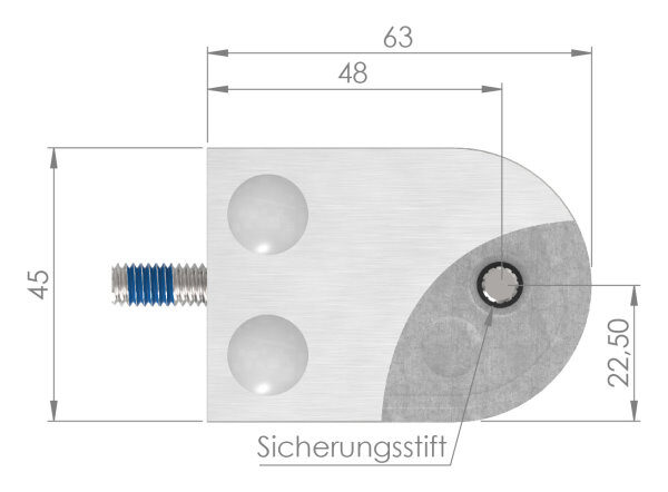 Glasklemme Mod. 12, Maße: 63x45x28mm, Anschluss: 42,4mm, Zink roh, inkl. aller Schrauben, Sicherungsstift und Abdeckplättchen