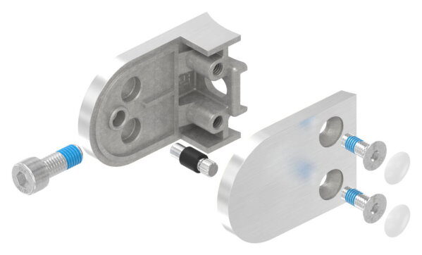 Glasklemme Mod. 12, Maße: 63x45x28mm, Anschluss: 60,3mm, V4A, inkl. aller Schrauben, Sicherungsstift und Abdeckplättchen