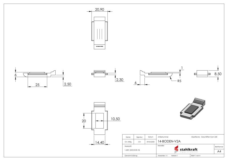 Sicherungsplatte für Mod. 14 , V2A