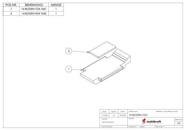Sicherungsplatte für Mod. 14 , V2A