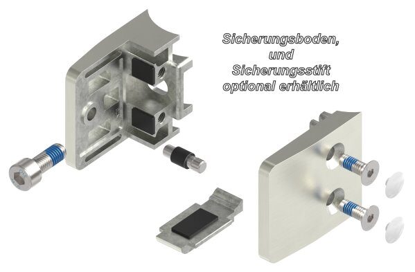 Glasklemme Mod. 14, Maße: 52x52x32,5mm, Anschluss: 42,4mm, in Edelstahleffekt, inkl. Sicherungsstift, aller Schrauben und Abdeckplättchen
