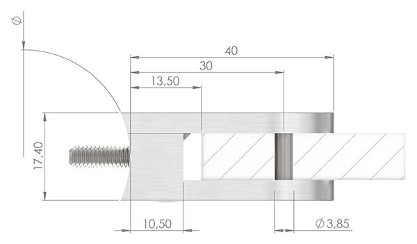Glasklemme Mod. 16, Maße: 40x28x17,4mm, Anschluss: 33,7mm, Messing poliert, titaniumbeschichtet, inkl. aller Schrauben, Sicherungsstift und Abdeckplättchen