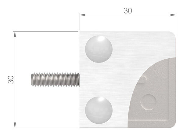 Glasklemme Mod. 22, Maße: 30x30x18mm, Anschluss: gerade, V2A, inkl. aller Schrauben und Abdeckplättchen