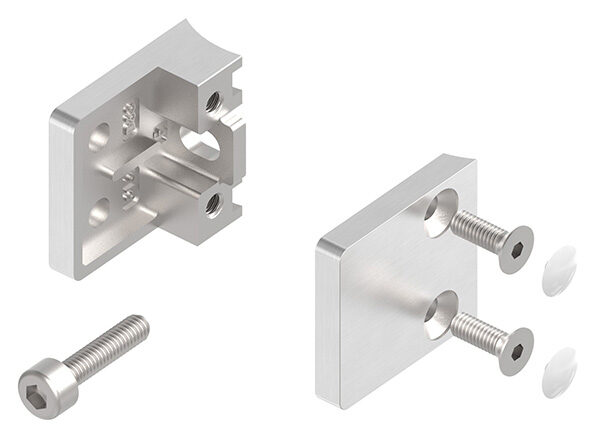 Glasklemme Mod. 22, Maße: 30x30x18mm, Anschluss: 33,7mm, V4A, inkl. aller Schrauben und Abdeckplättchen
