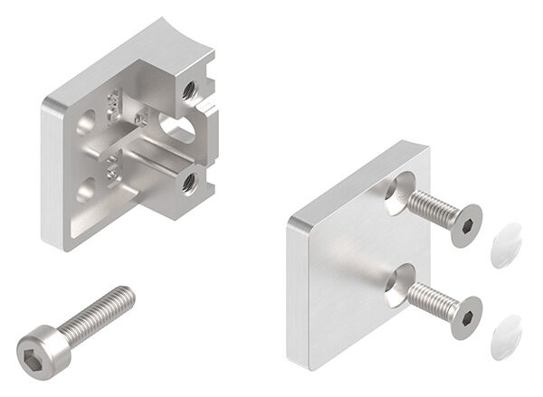 Glasklemme Mod. 22, Maße: 30x30x18mm, Anschluss: 42,4mm, V4A, inkl. aller Schrauben und Abdeckplättchen