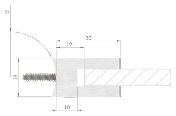 Glasklemme Mod. 22, Maße: 30x30x18mm, Anschluss: 42,4mm, V4A, inkl. aller Schrauben und Abdeckplättchen