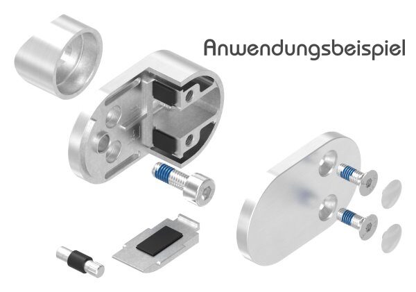 Sichtschutz Endglasklemme Mod. 25, V2A, inkl. aller Schrauben und Abdeckplättchen