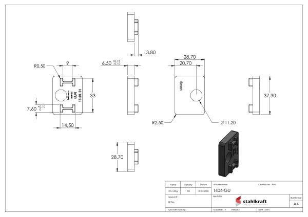 Gummi 1 Paar für  Mod. 14, Blech 4,0 mm