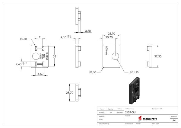 Gummi 1 Paar für  Mod. 24, VSG-Glas 8,76mm