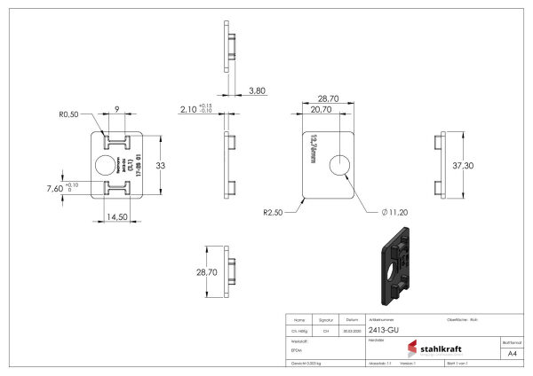 Gummi 1 Paar für  Mod. 24, VSG-Glas 12,76mm