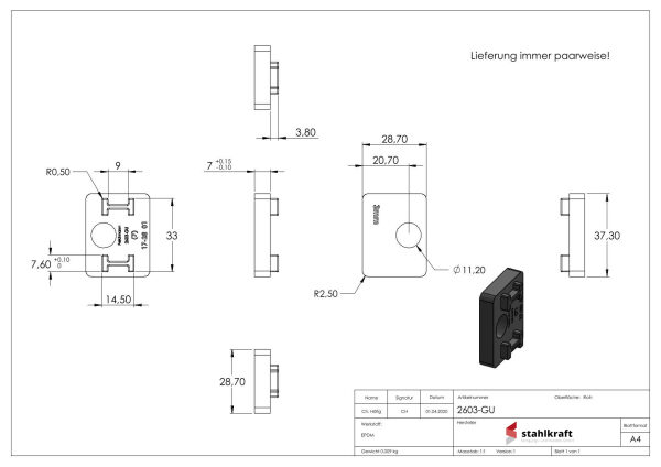Gummi 1 Paar für  Mod. 26, Blech 3mm