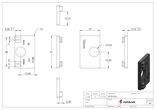 Gummi 1 Paar für  Mod. 27, ESG-Glas 10mm