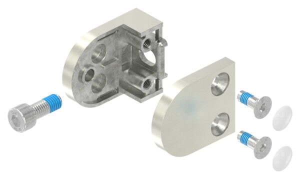 Glasklemme Mod. 30, Maße: 50x40x26mm, Anschluss: gerade, in Edelstahleffekt, inkl. aller Schrauben und Abdeckplättchen, mit AbZ