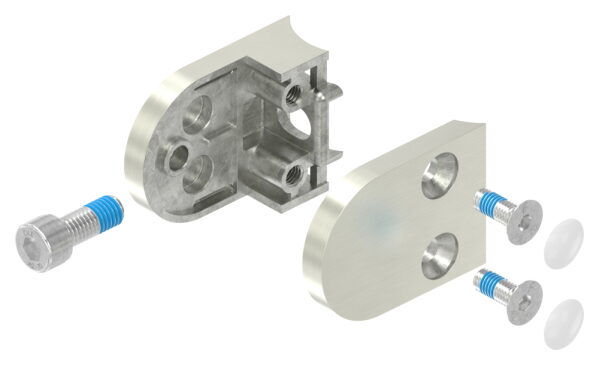 Glasklemme Mod. 30, Maße: 50x40x26mm, Anschluss: 33,7mm, in Edelstahleffekt, inkl. aller Schrauben und Abdeckplättchen, mit AbZ