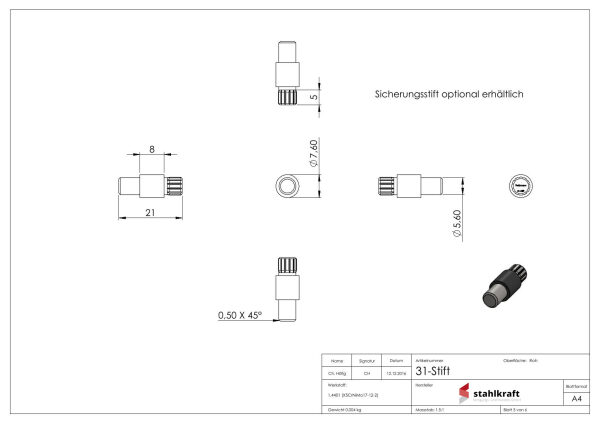 Glasklemme Mod. 31, Maße: 45x45x26mm, Anschluss: 33,7mm, V2A, inkl. aller Schrauben und Abdeckplättchen, mit AbZ