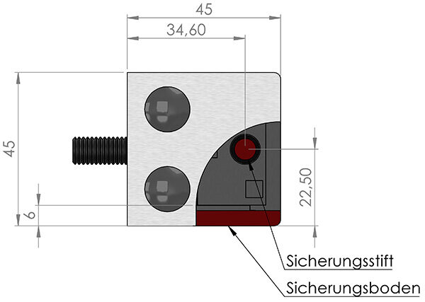 Glasklemme Mod. 31, Maße: 45x45x26mm, Anschluss: 33,7mm, Zink roh, inkl. aller Schrauben und Abdeckplättchen, mit AbZ