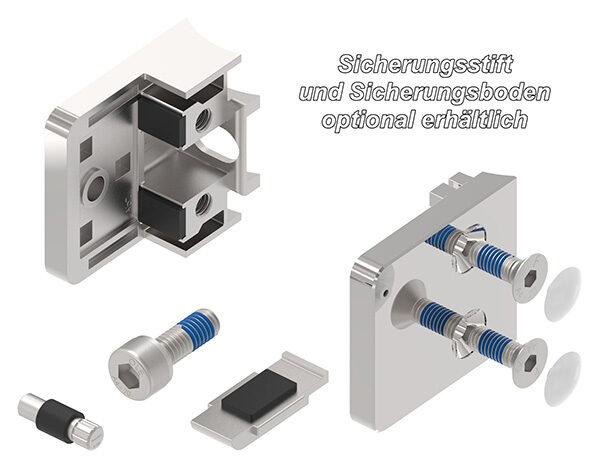 Glasklemme Mod. 31, Maße: 45x45x26mm, Anschluss: 42,4mm, V4A,  hochglanzpoliert, inkl. aller Schrauben und Abdeckplättchen, mit AbZ