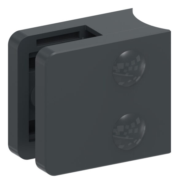 Glasklemme Mod. 31, Maße: 45x45x26mm, Anschluss: 42,4mm, Zink roh pulverbeschichtet RAL 7016 matt, inkl. aller Schrauben und Abdeckplättchen, mit AbZ