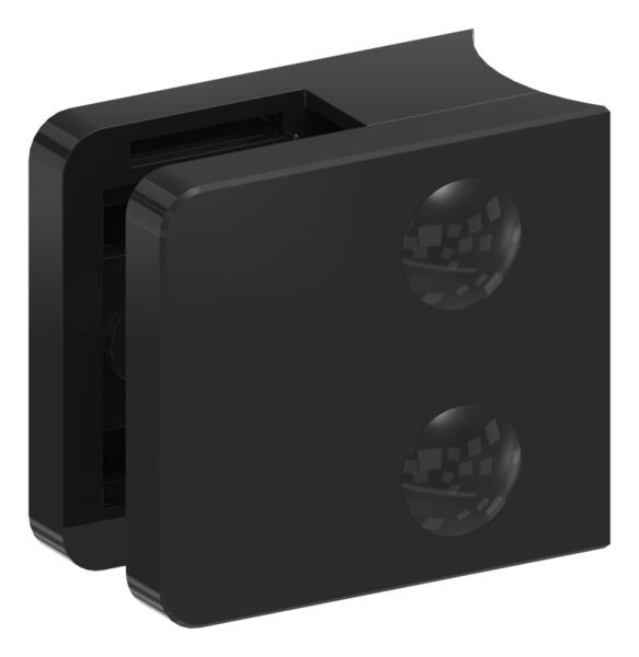 Glasklemme Mod. 31, Maße: 45x45x26mm, Anschluss: 42,4mm, Zink roh pulverbeschichtet RAL 9005 glänzend, inkl. aller Schrauben und Abdeckplättchen, mit abZ
