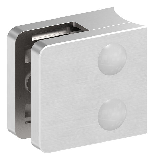 Glasklemme Mod. 31, Maße: 45x45x26mm, Anschluss: 48,3mm, V4A, inkl. aller Schrauben und Abdeckplättchen, mit AbZ