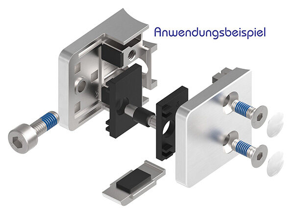 Glasklemme Mod. 31, Maße: 45x45x26mm, Anschluss: 48,3mm, V4A, inkl. aller Schrauben und Abdeckplättchen, mit AbZ
