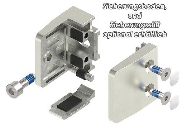 Glasklemme Mod. 34, Maße: 52x52x32,5mm, Anschluss: gerade, in Edelstahleffekt, inkl. aller Schrauben und Abdeckplättchen, mit AbZ