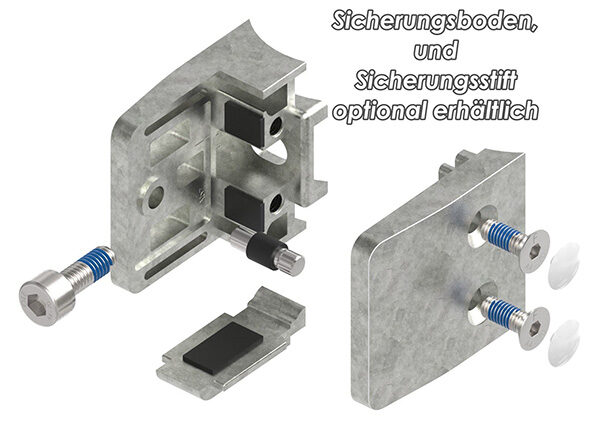 Glasklemme Mod. 34, Maße: 52x52x32,5mm, Anschluss: 48,3mm, Zink roh, inkl. aller Schrauben und Abdeckplättchen, mit AbZ