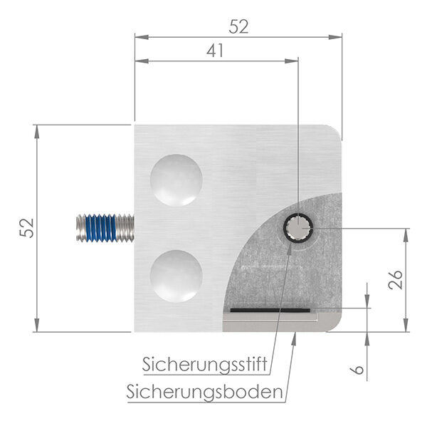 Glasklemme Mod. 34, Maße: 52x52x32,5mm, Anschluss: 60,3mm, V4A, inkl. aller Schrauben und Abdeckplättchen, mit AbZ