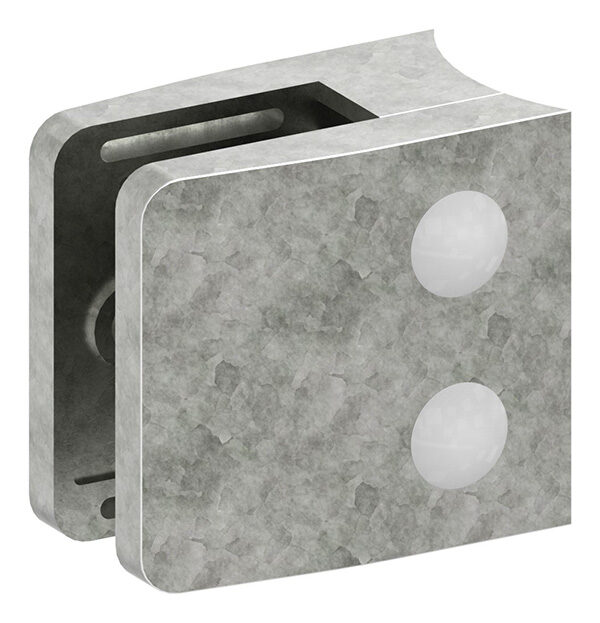 Glasklemme Mod. 34, Maße: 52x52x32mm, Anschluss: 60,3mm, Zink roh, inkl. aller Schrauben und Abdeckplättchen, mit AbZ