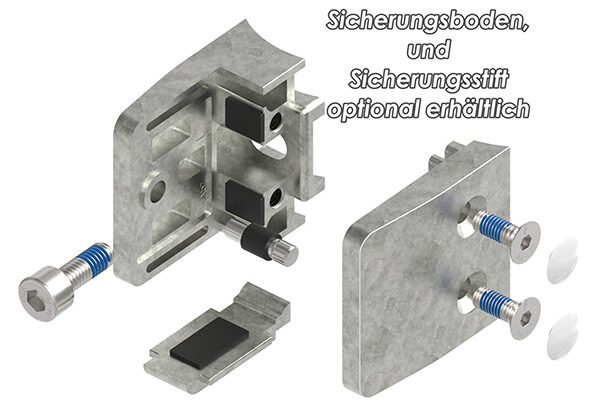 Glasklemme Mod. 34, Maße: 52x52x32mm, Anschluss: 60,3mm, Zink roh, inkl. aller Schrauben und Abdeckplättchen, mit AbZ