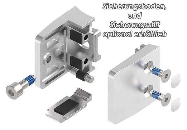 Glasklemme Mod. 34, Maße: 52x52x32mm, Anschluss: 76,1mm, V4A, inkl. aller Schrauben und Abdeckplättchen, mit AbZ