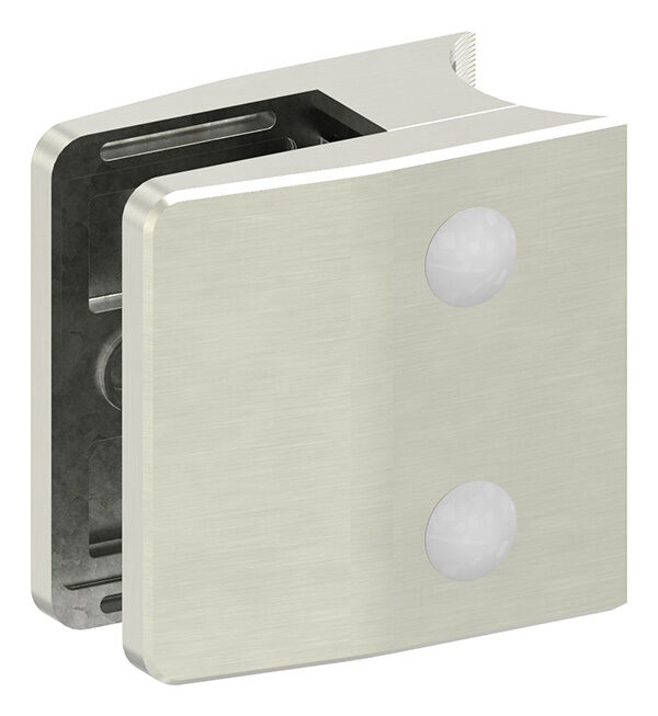 Glasklemme Mod. 35, Maße: 65x55x37mm, Anschluss: 42,4mm, in Edelstahleffekt, inkl. aller Schrauben und Abdeckplättchen, mit AbZ