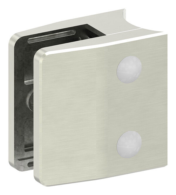 Glasklemme Mod. 35, Maße: 65x55x37mm, Anschluss: 48,3mm, in Edelstahleffekt, inkl. aller Schrauben und Abdeckplättchen, mit AbZ