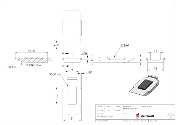 Sicherungsplatte für Mod. 38 , Zink roh