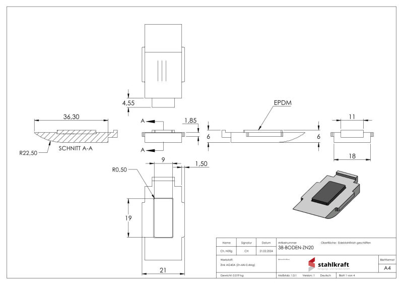 Sicherungsplatte für Mod. 38 - Edelstahleffekt