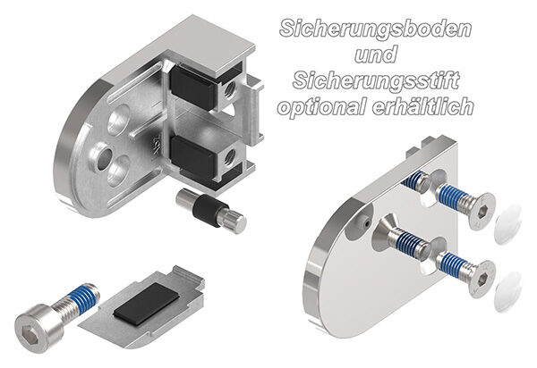 Glasklemme Mod. 38, Maße: 63x45x30mm, Anschluss: gerade, V4A,  hochglanzpoliert, inkl. aller Schrauben und Abdeckplättchen, mit AbZ