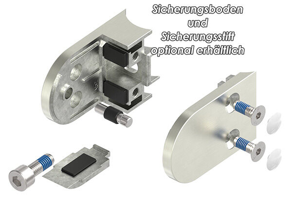 Glasklemme Mod. 38, Maße: 63x45x30mm, Anschluss: 33,7mm, in Edelstahleffekt, inkl. aller Schrauben und Abdeckplättchen, mit AbZ
